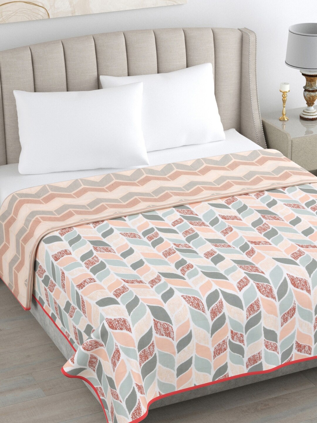 

haus & kinder White Printed AC Room 300 GSM Reversible Pure Cotton Single Bed Dohar
