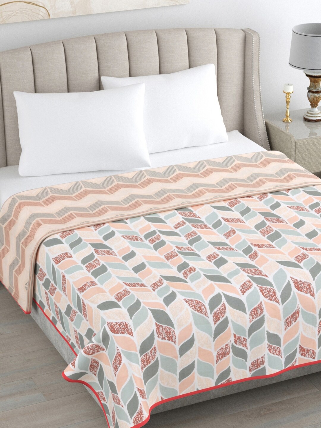 

haus & kinder White Printed AC Room 300 GSM Reversible Pure Cotton Double Bed Dohar