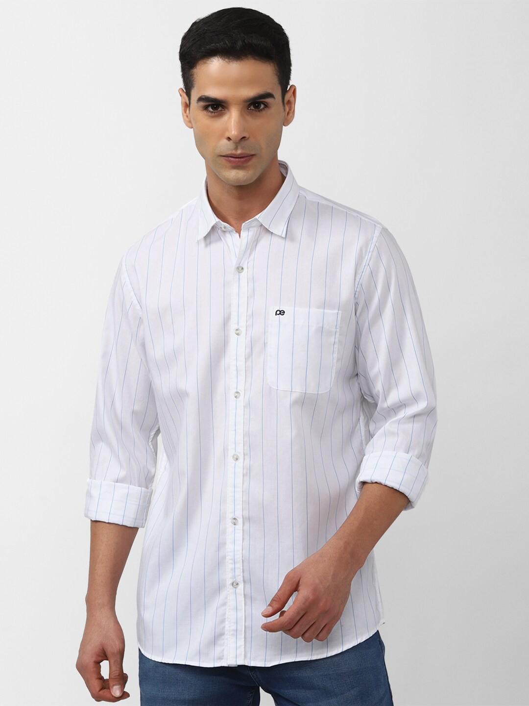 

Peter England Casuals Slim Fit Striped Pure Cotton Casual Shirt, White