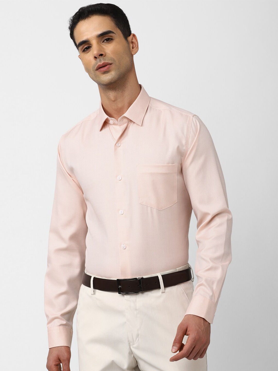 

Peter England Elite Slim Fit Micro Ditsy Printed Pure Cotton Formal Shirt, Peach