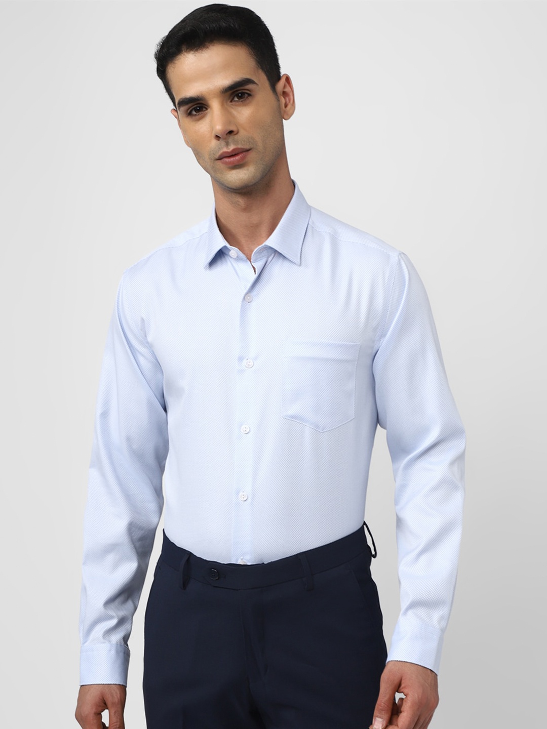 

Peter England Elite Slim Fit Micro Ditsy Printed Pure Cotton Formal Shirt, Blue