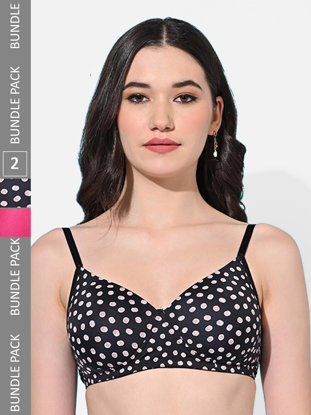 

FIMS Pack Of 2 Printed Full Coverage All Day Comfort Bra BRA_SLK-M_Black_SLK