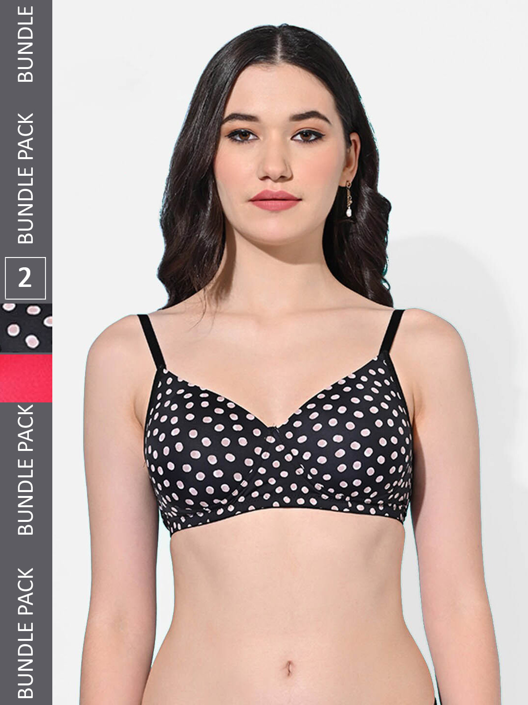 

FIMS Pack Of 2 Polka Dot Printed Full Coverage Lightly Padded Bra, Black