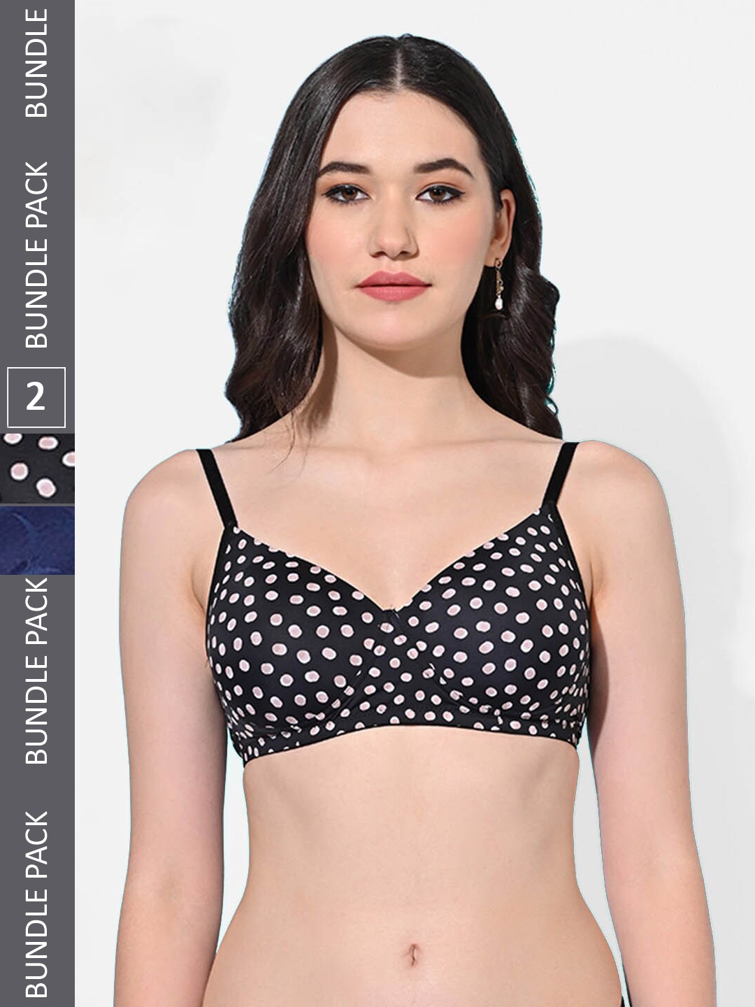 

FIMS Pack Of 2 Polka Dot Printed Full Coverage Lightly Padded Bra With All Day Comfort, Black