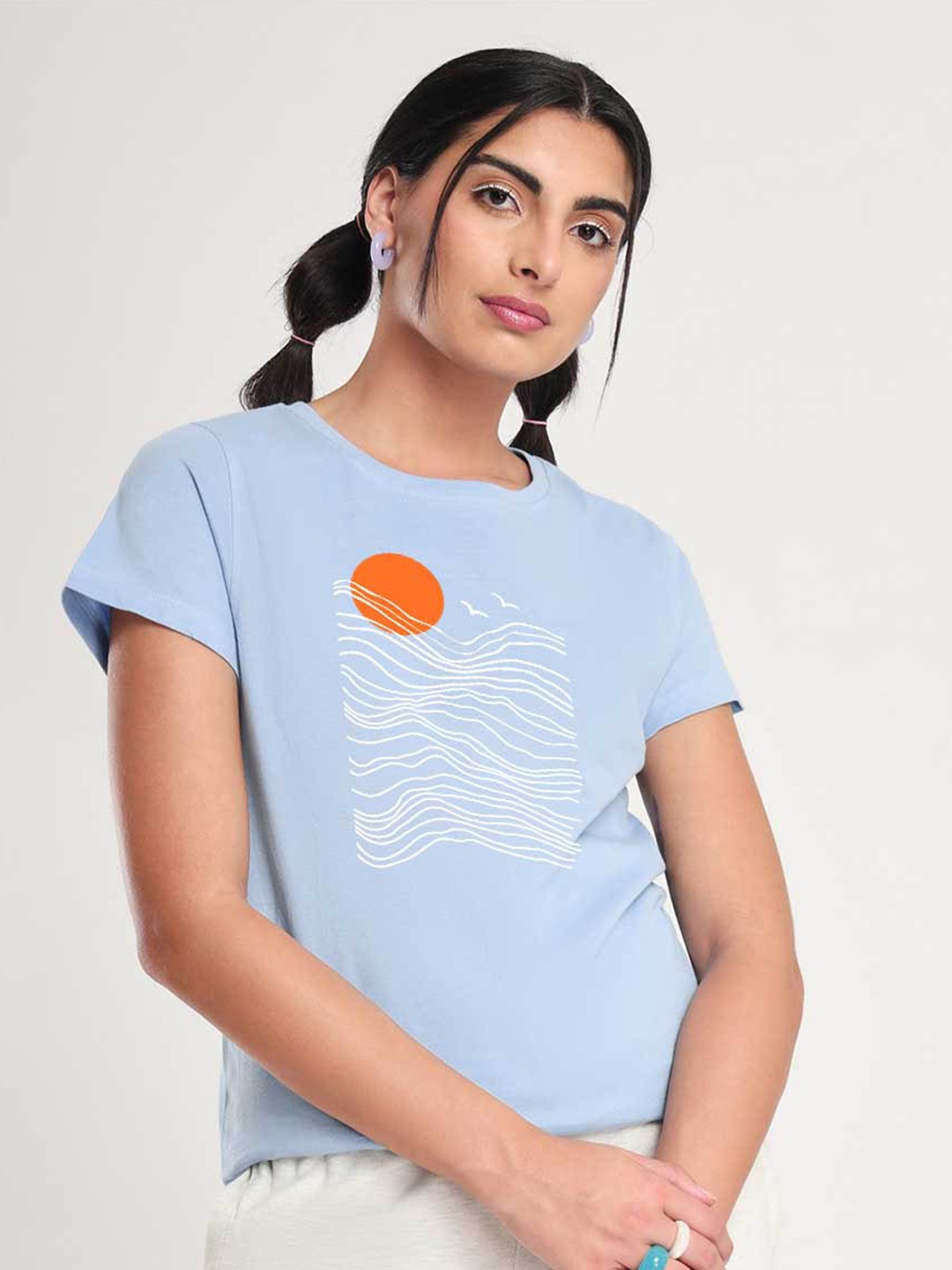 

NOBERO Graphic Printed Pure Cotton T-Shirt, Blue