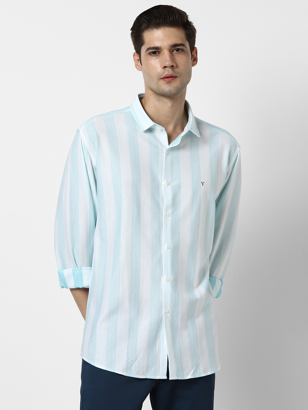 

Van Heusen Sport Striped Slim Fit Cotton Casual Shirt, Blue