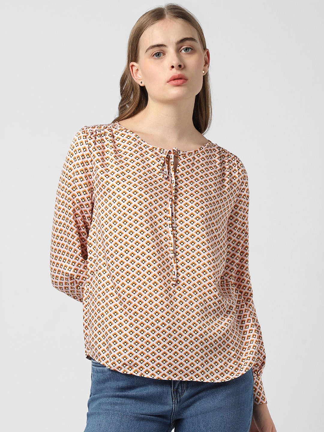 

Van Heusen Woman Polka Dots Printed Formal Top, Beige