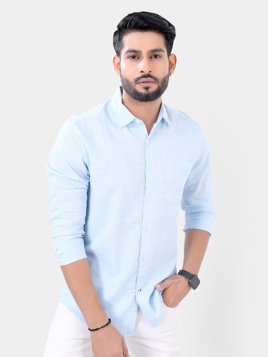 

VASTRADO Spread Collar Cotton Casual Shirt, Blue