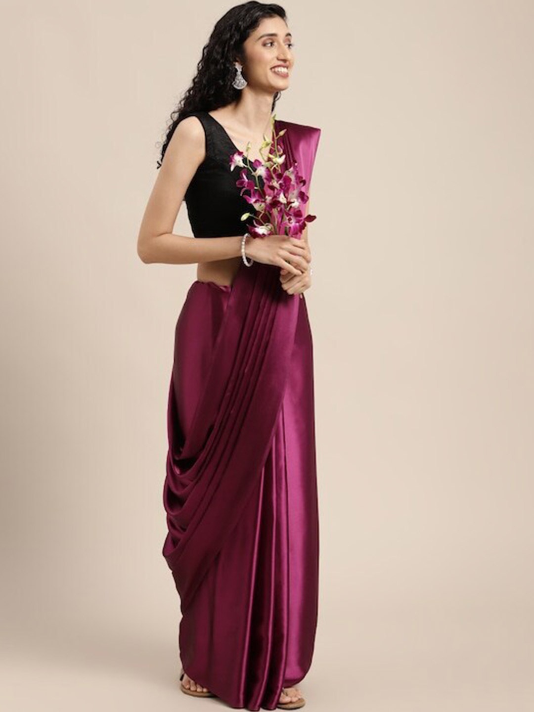 

MOKSHA DESIGNS Satin Saree, Burgundy