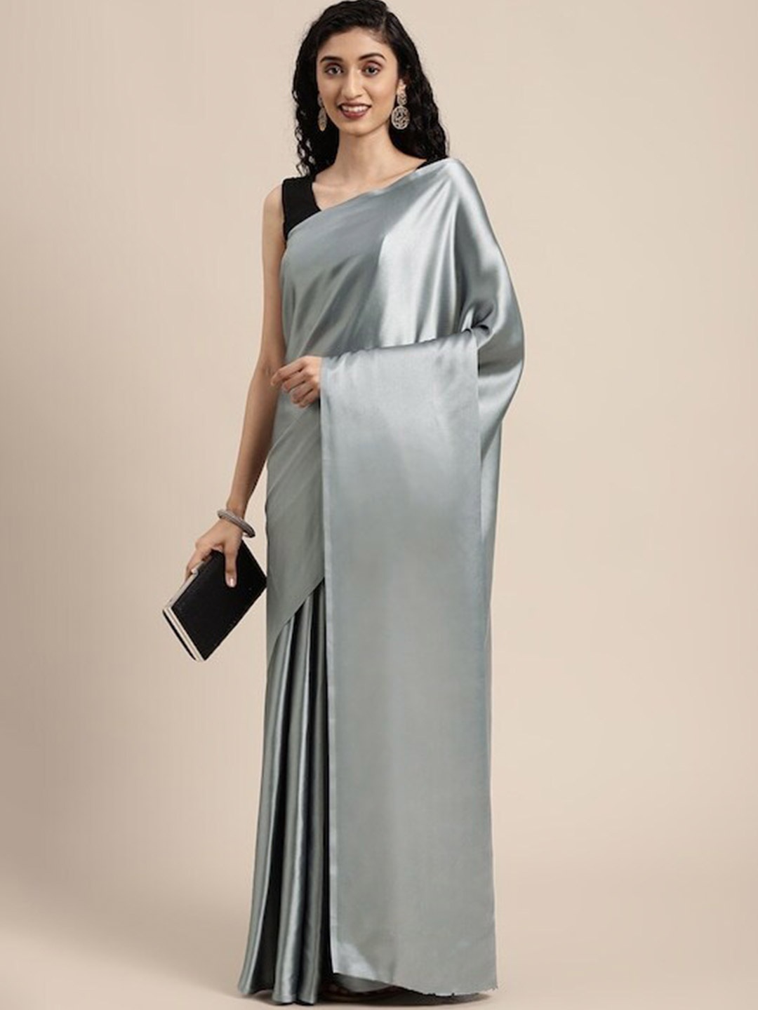 

MOKSHA DESIGNS Satin Saree, Grey