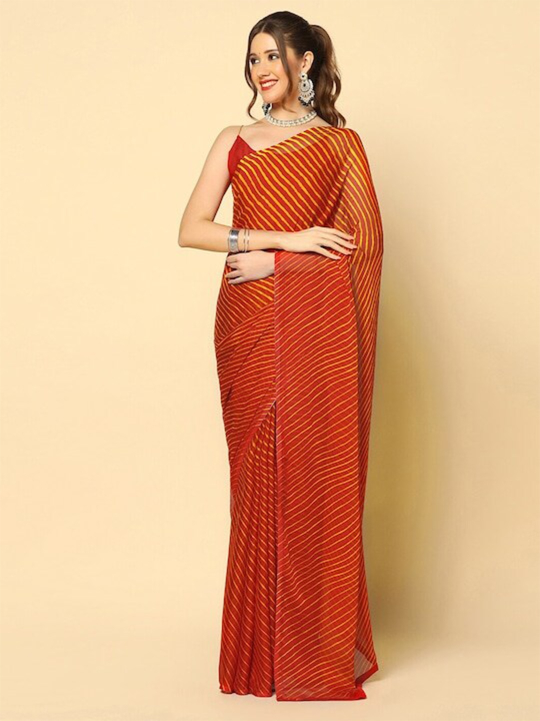 

MOKSHA DESIGNS Leheriya Printed Pure Georgette Leheriya Saree, Red