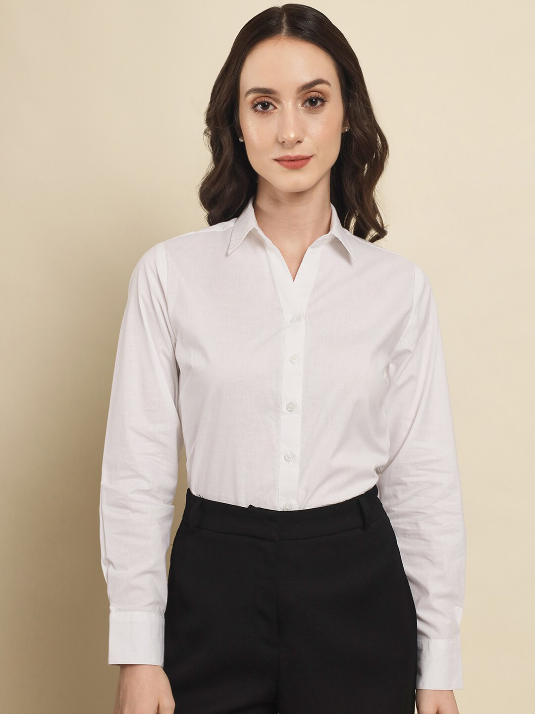 

Trend Arrest Comfort Regular Fit Spread Collar Opaque Cotton Casual Shirt, White
