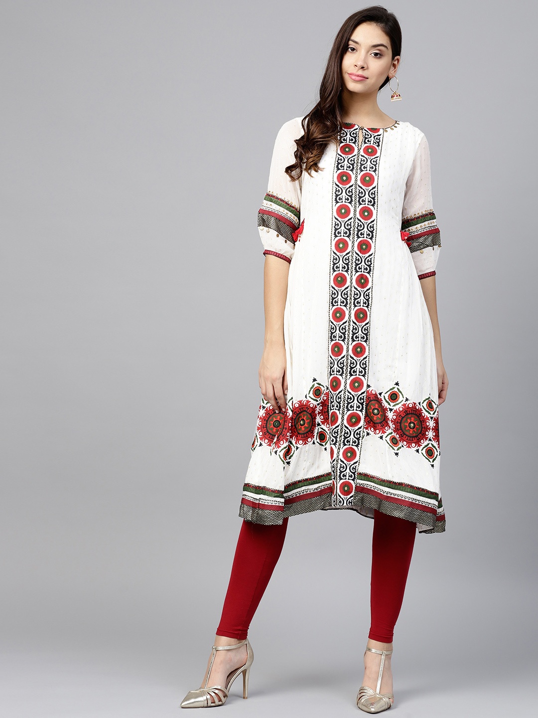 

WISHFUL by W Women White & Red Printed A-Line Kurta