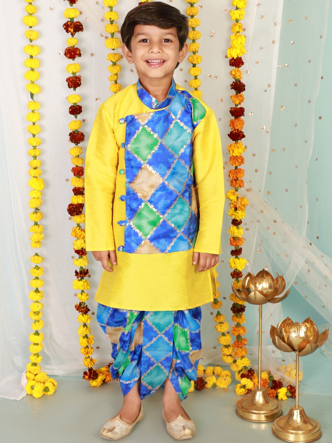 

KID1 Boys Geometric Printed Regular Kurta with Dhoti Pants, Yellow