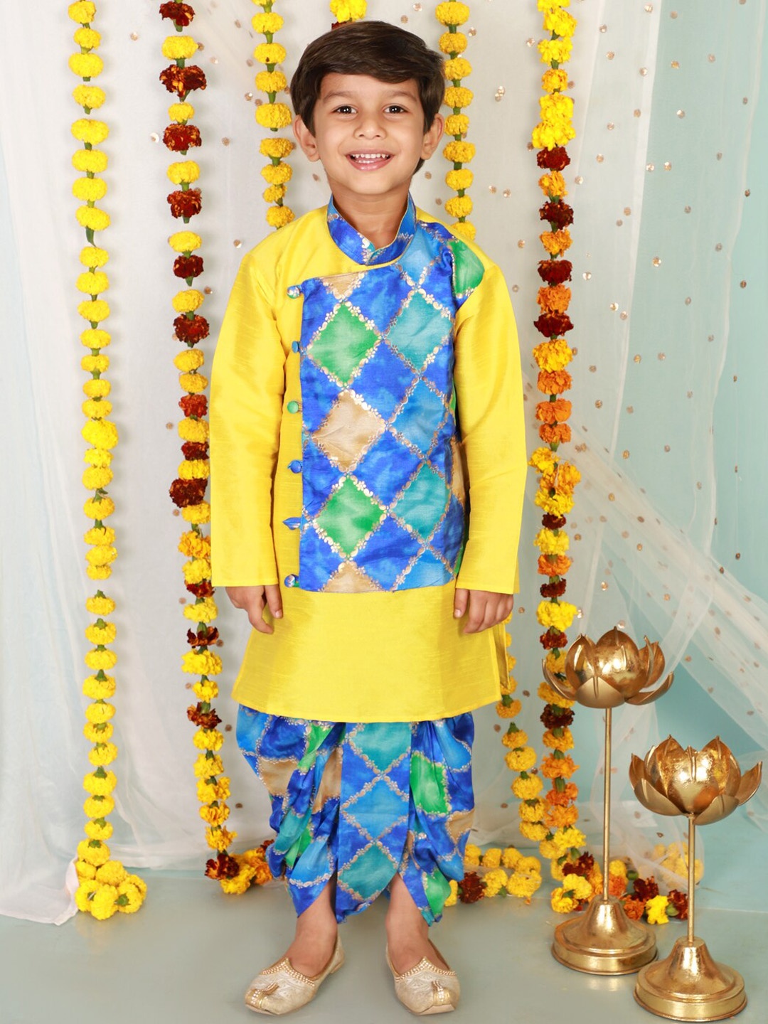 

KID1 Boys Geometric Kurta with Dhoti Pants, Yellow