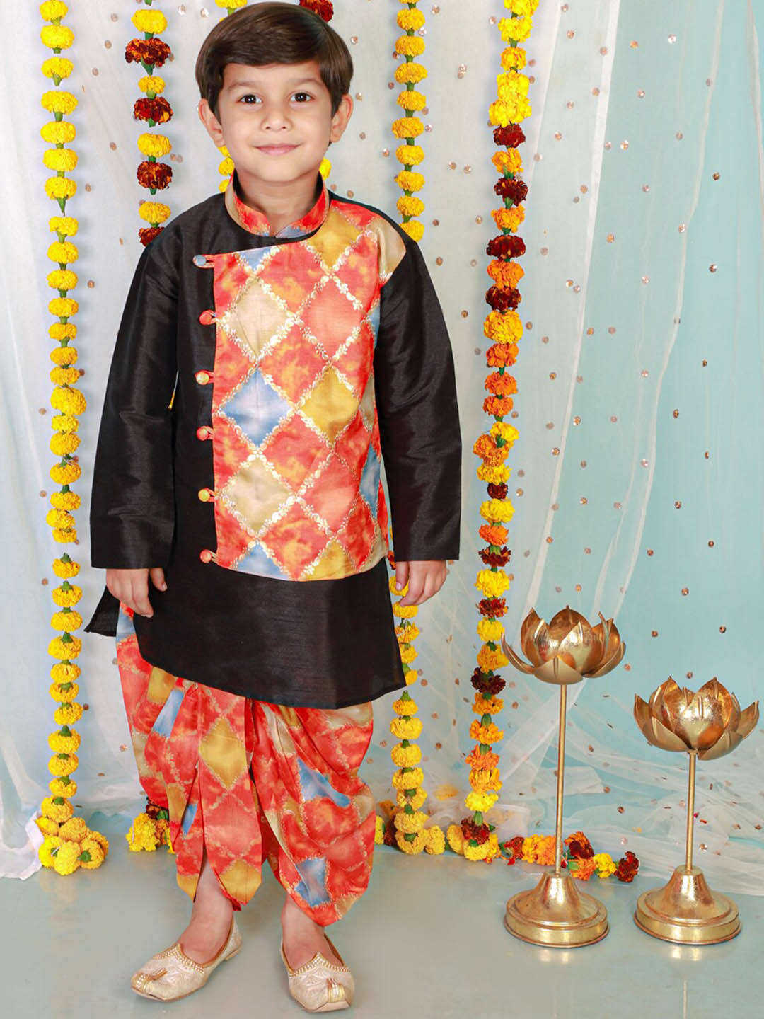 

KID1 Boys Printed Kurta with Dhoti Pants, Black