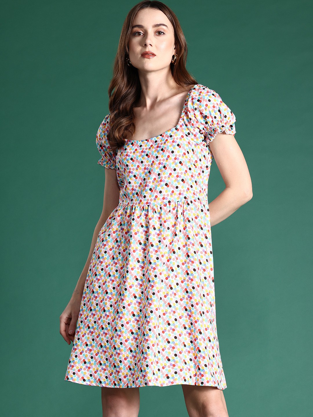 

DressBerry Print Puff Sleeve A-Line Dress, Multi