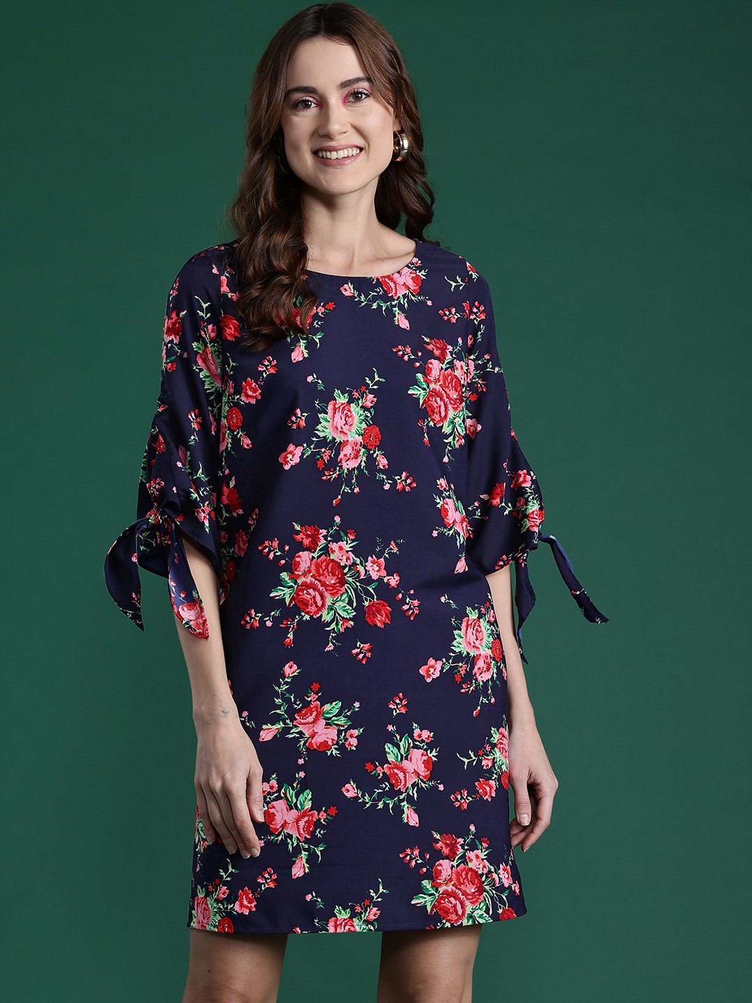 

DressBerry Floral Print A-Line Mini Dress, Navy blue