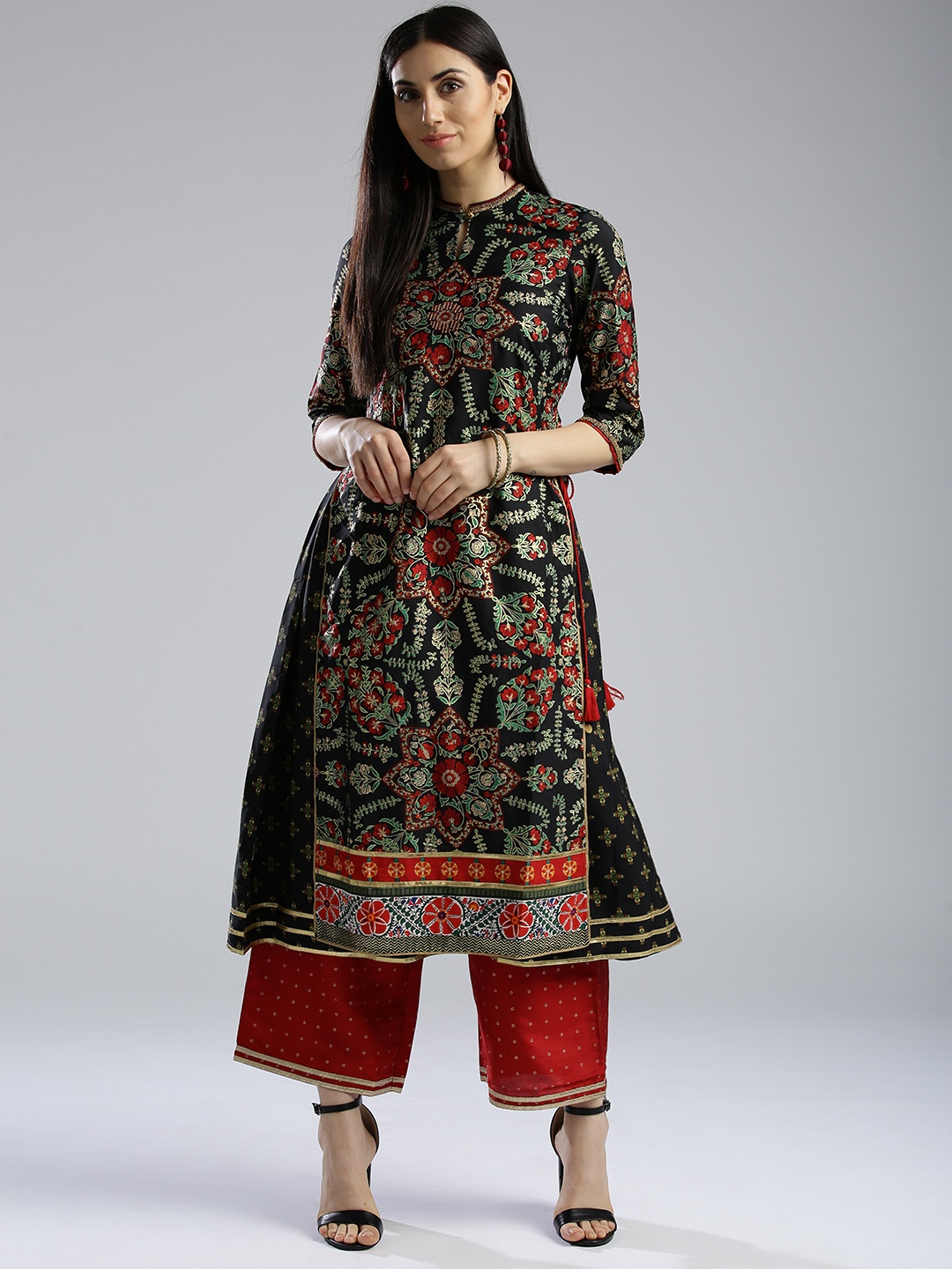 

WISHFUL by W Women Black & Golden Printed A-Line Kurta