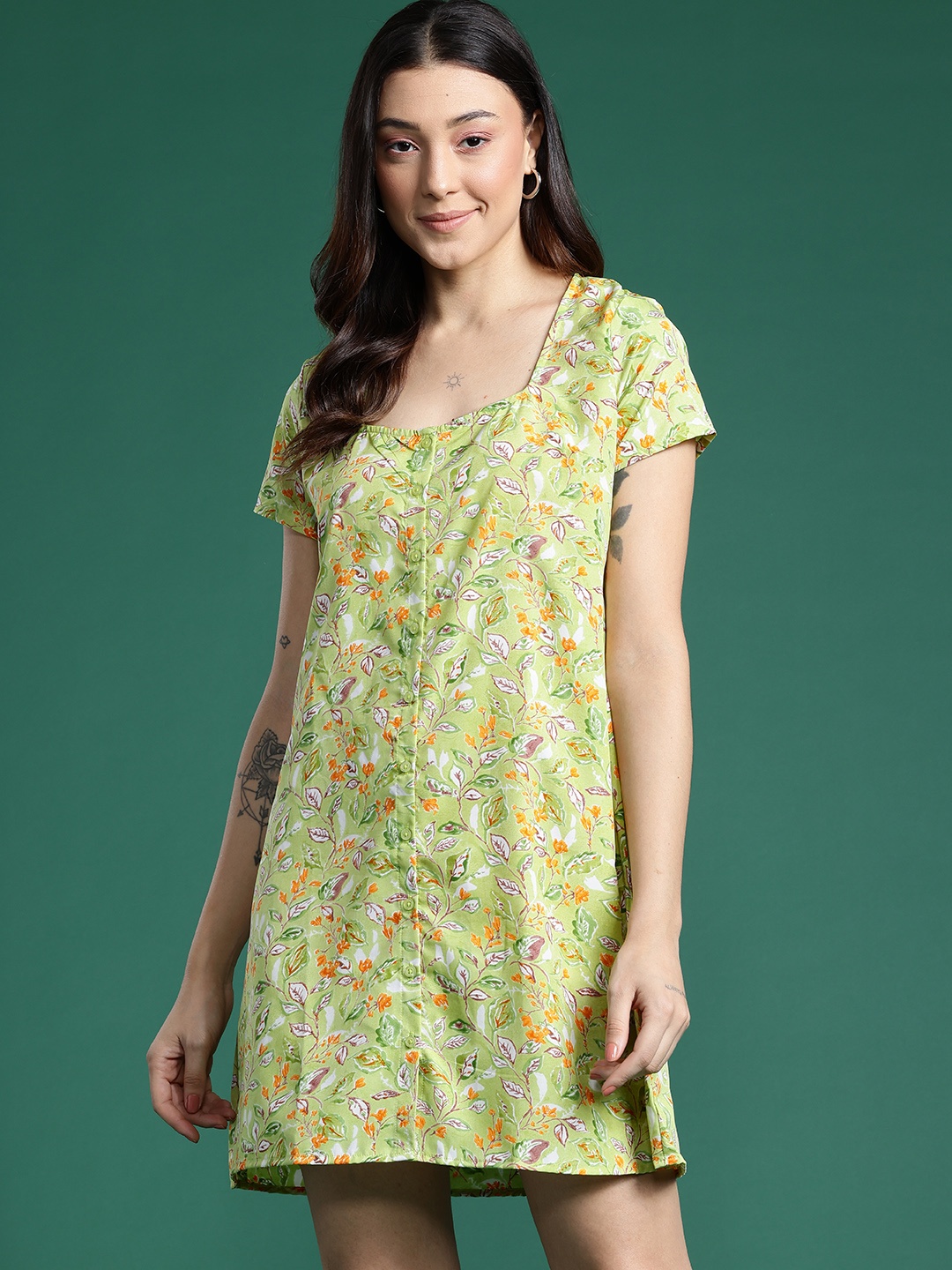 

DressBerry Floral Print A-Line Mini Dress, Green