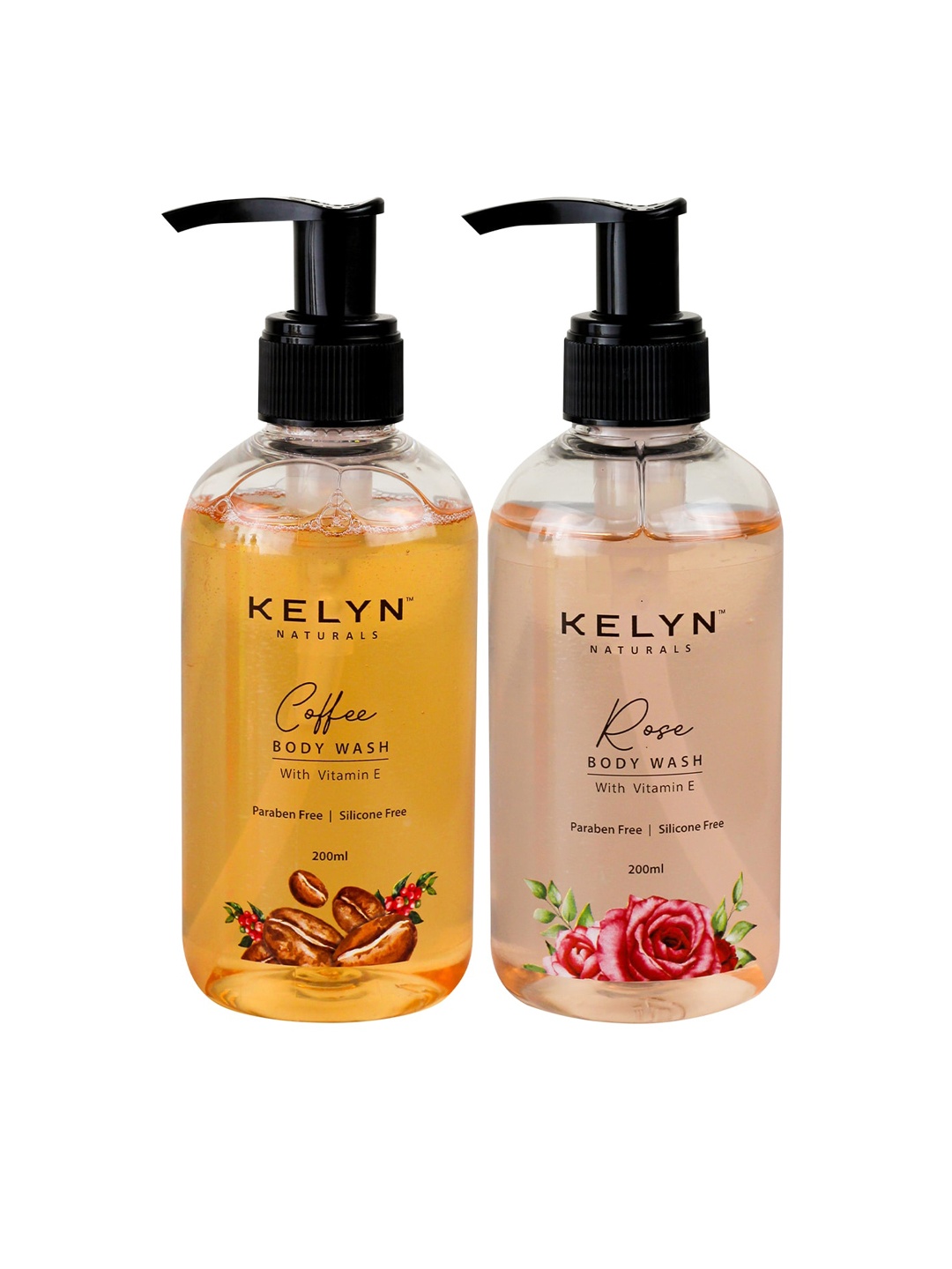 

KEYLN Naturals Set of Coffee & Rose Body Wash with Vitamin E - 200 ml each, Peach