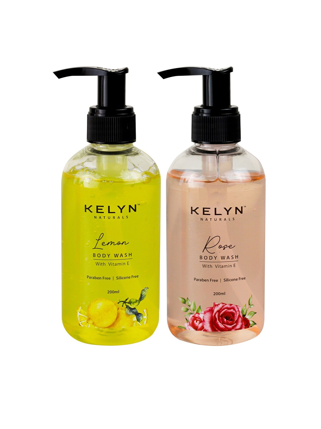 

KELYN Naturals Set Of 2 Body Wash With Vitamin E - Lemon & Rose - 200ml Each, Yellow