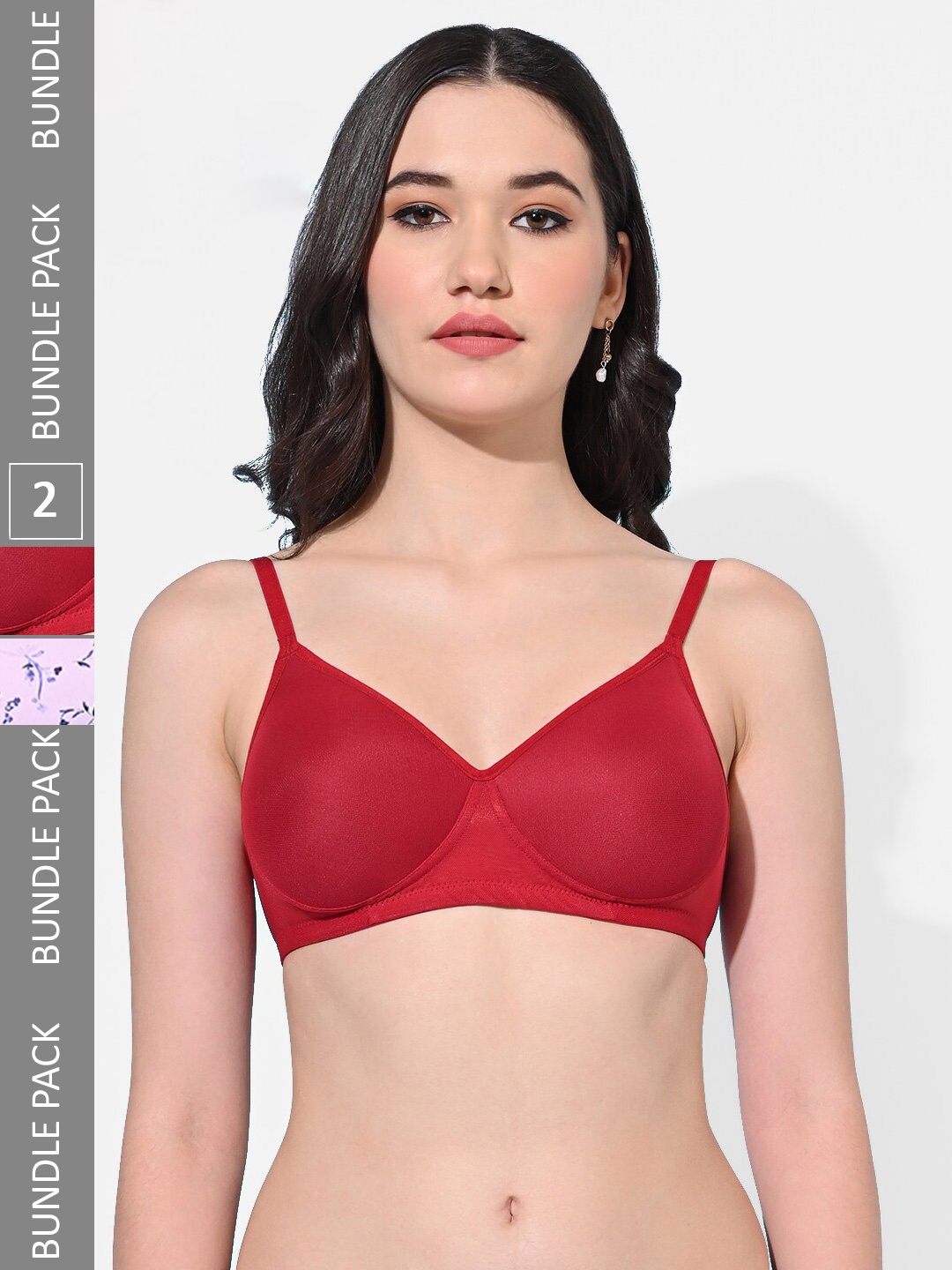 

FIMS Pack Of 2 Printed Full Coverage Lightly Padded Everyday Bra All Day Comfort, Red