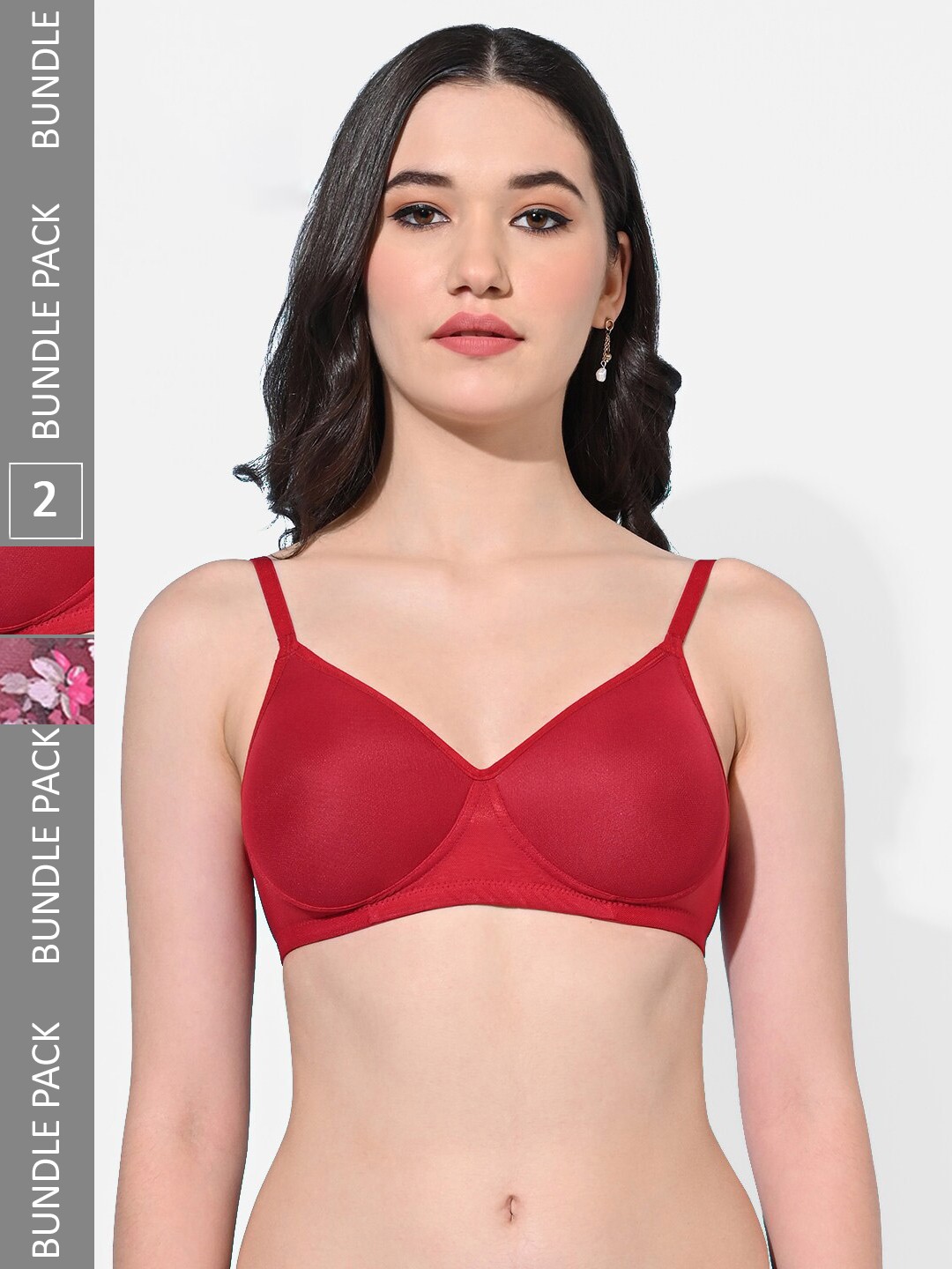 

FIMS Pack Of 2 Printed Full Coverage Lightly Padded Everyday Bra All Day Comfort, Red