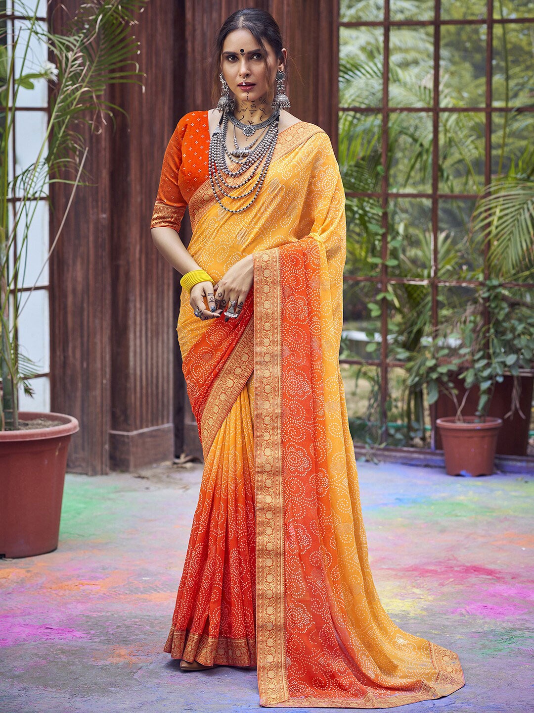 

Saree mall Bandhani Printed Sarees, Yellow