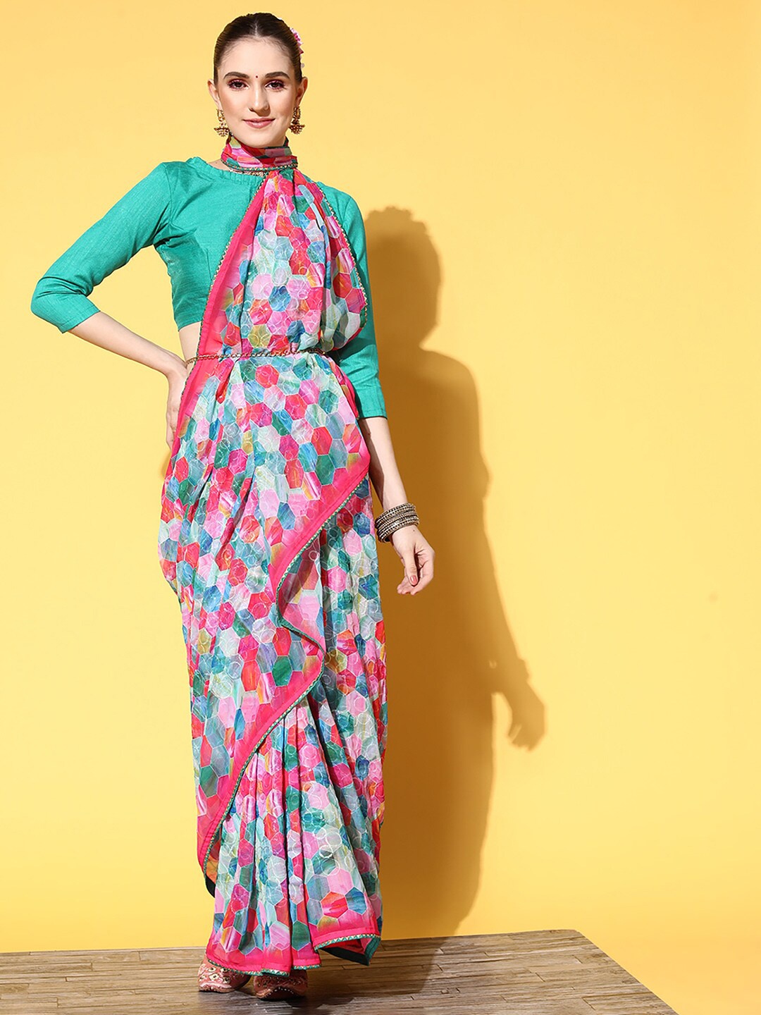 

Saree mall Geometric Printed Pure Georgette Sarees, Pink