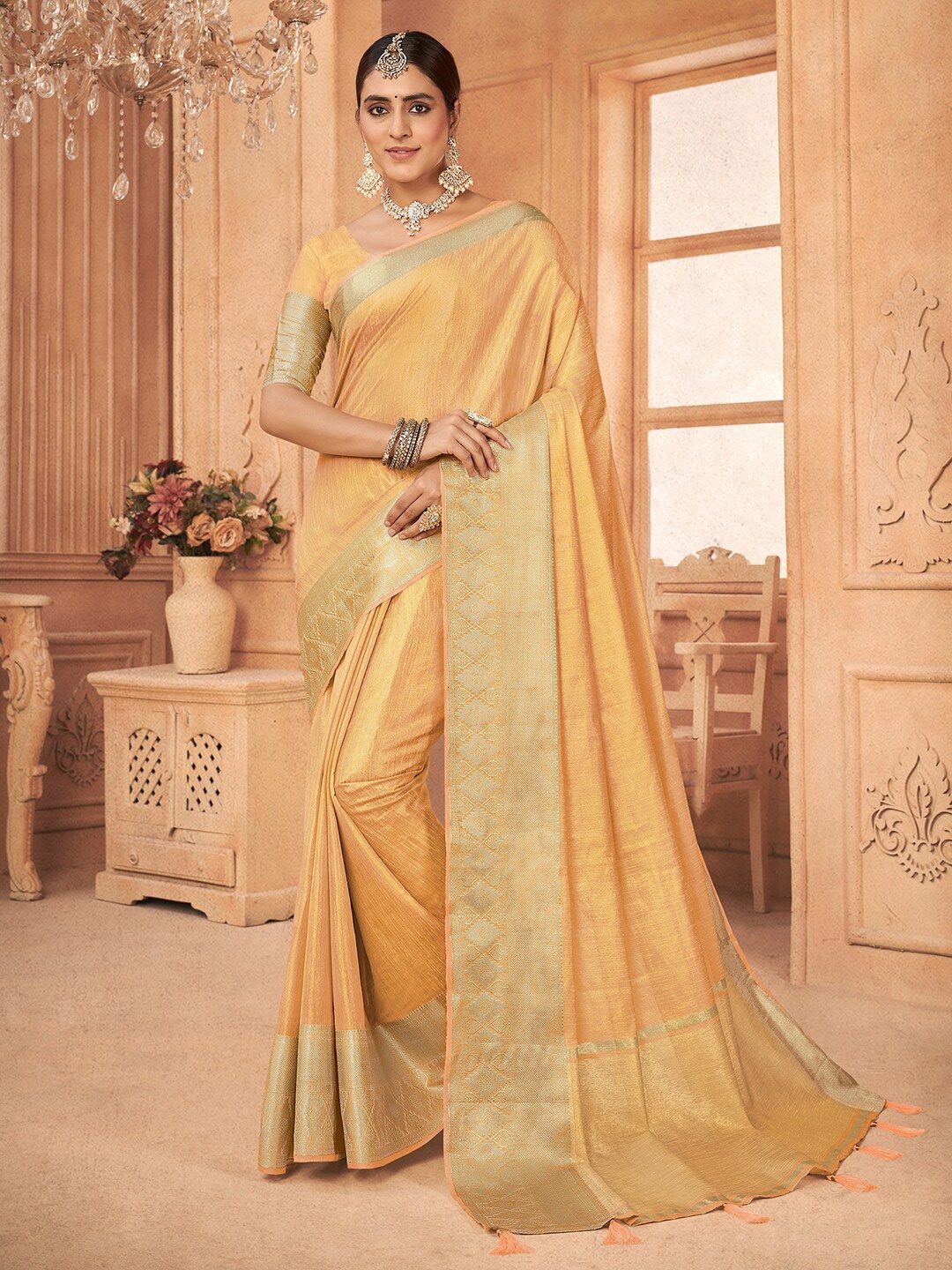 

Saree mall Zari Tissue Banarasi Sarees, Yellow