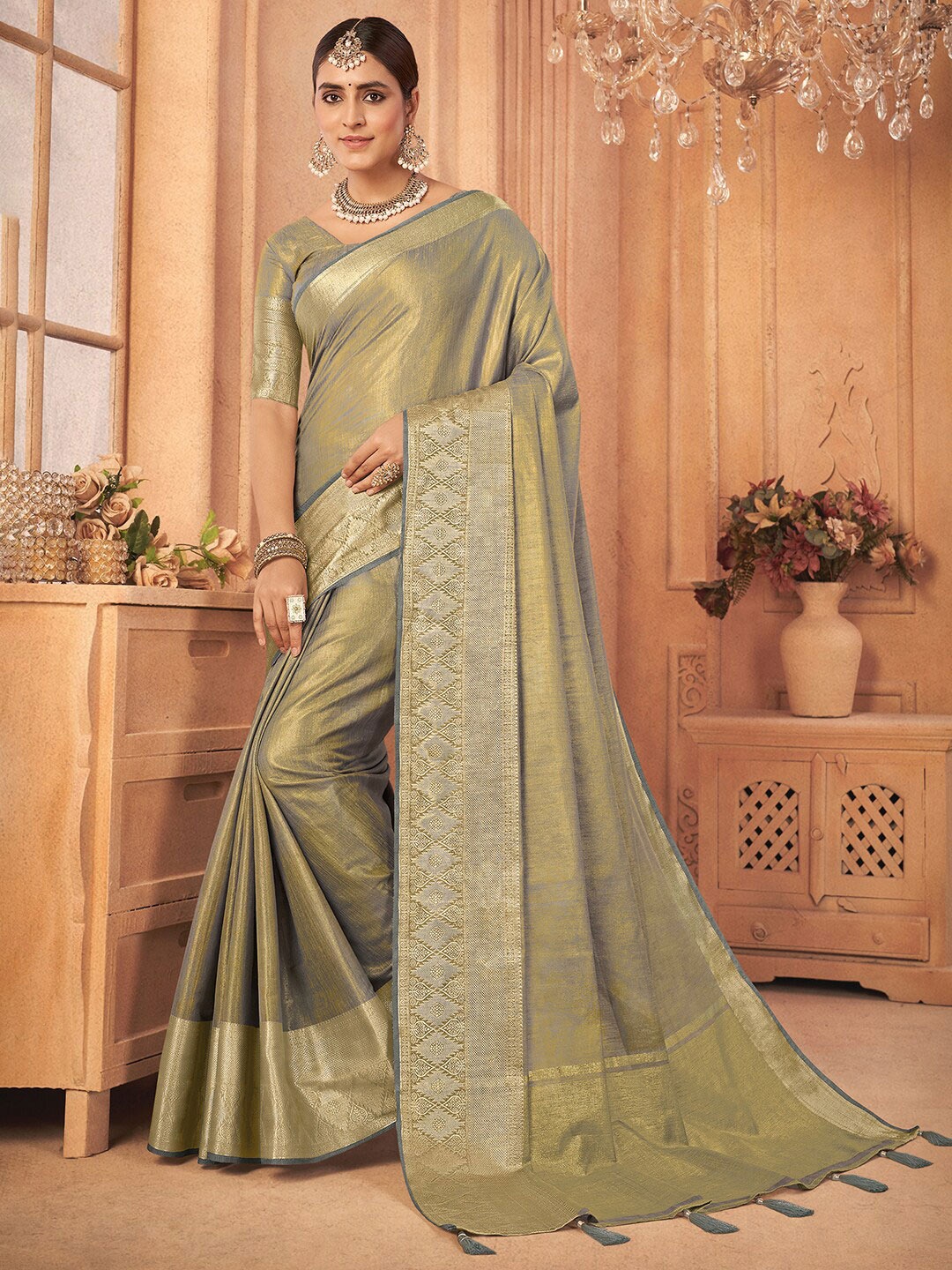 

Saree mall Zari Tissue Banarasi Sarees, Metallic