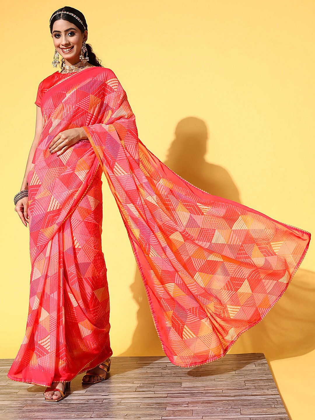 

Saree mall Geometric Printed Pure Georgette Sarees, Pink