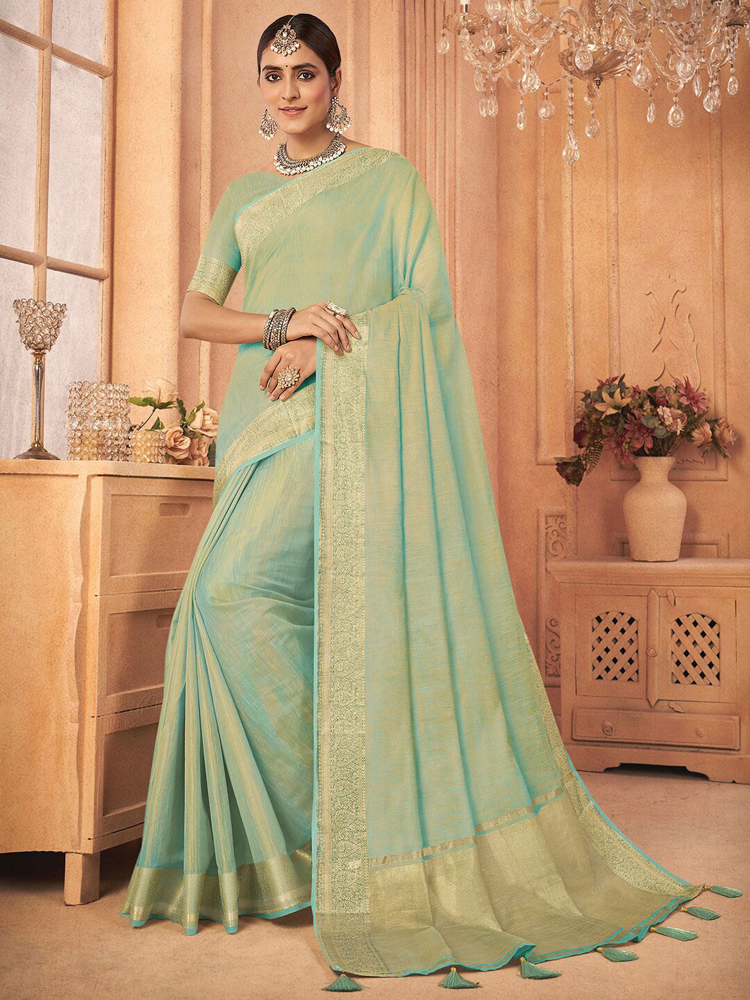 

Saree mall Tissue Banarasi Sarees, Sea green