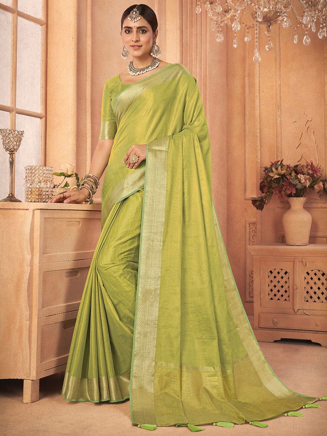 

Saree mall Zari Tissue Banarasi Sarees, Green