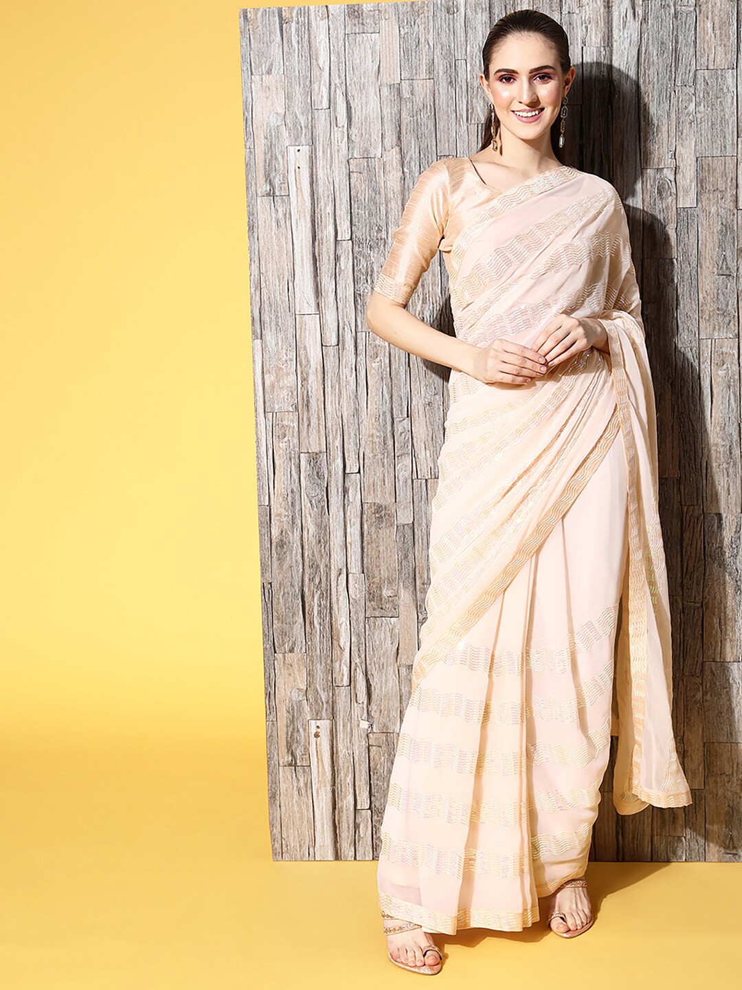 

Saree mall Embellished Pure Georgette Sarees, Cream