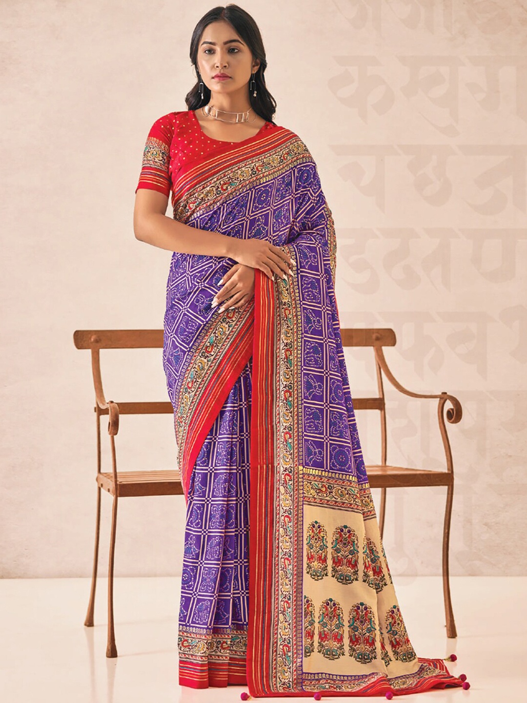 

Saree mall Bandhani Printed Silk Blend Sarees, Purple