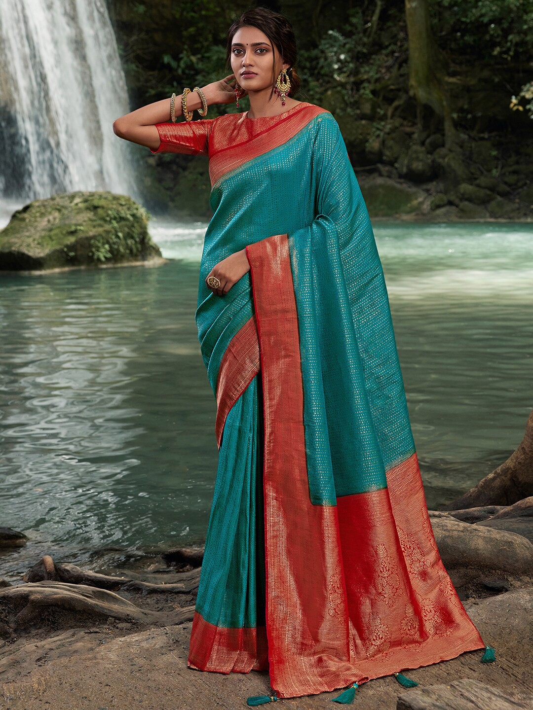 

Saree mall Ethnic Motifs Woven Design Zari Banarasi Sarees, Blue