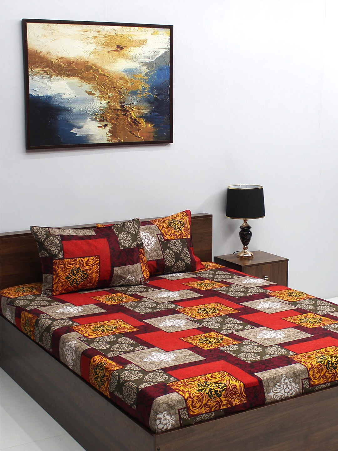 

Raymond Home Serene Maroon Printed Microfiber 164 TC Queen Bedsheet With 2 Pillow Covers