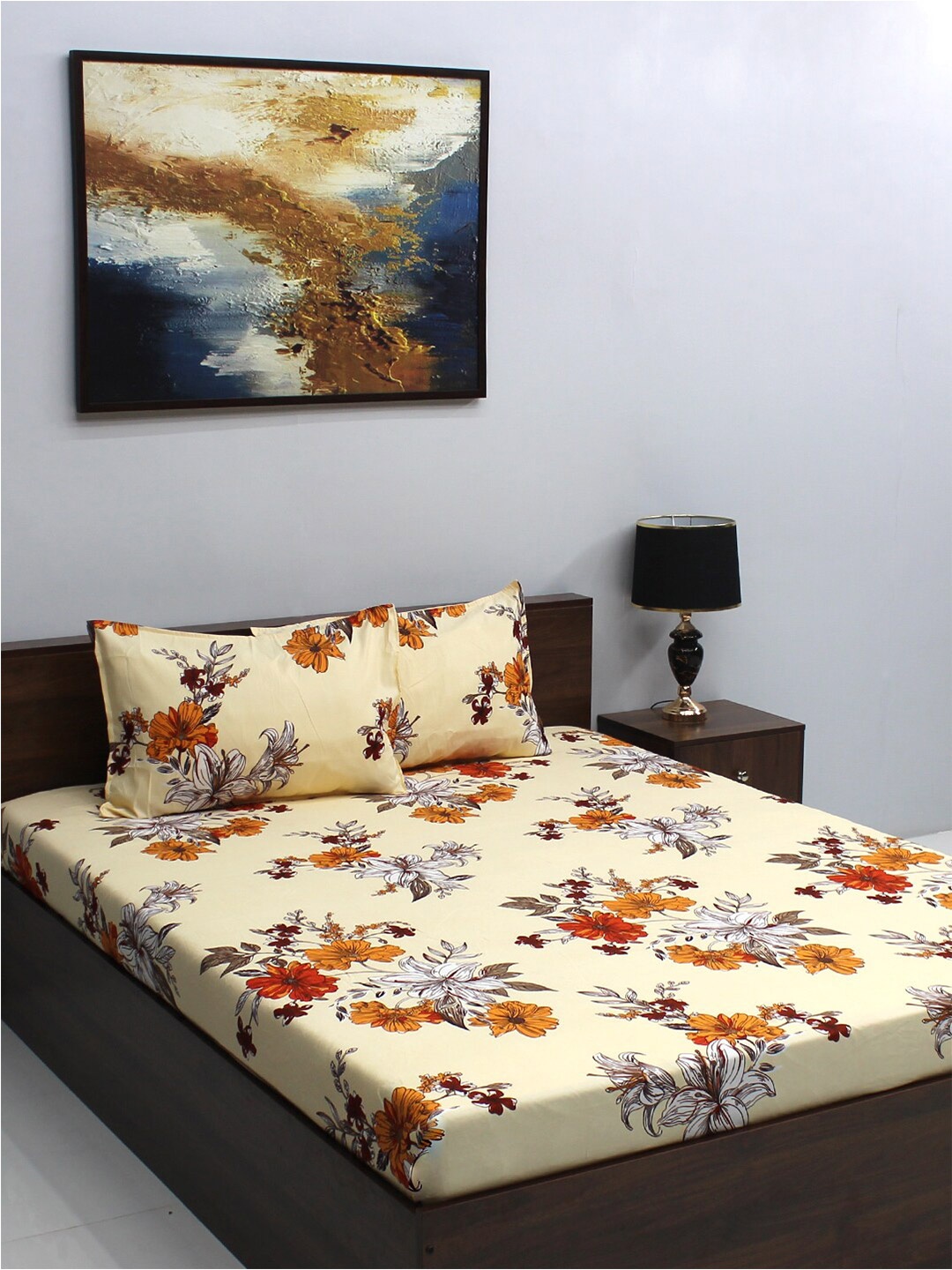 

Raymond Home Serene Yellow Floral Microfiber 164 TC Queen Bedsheet With 2 Pillow Covers