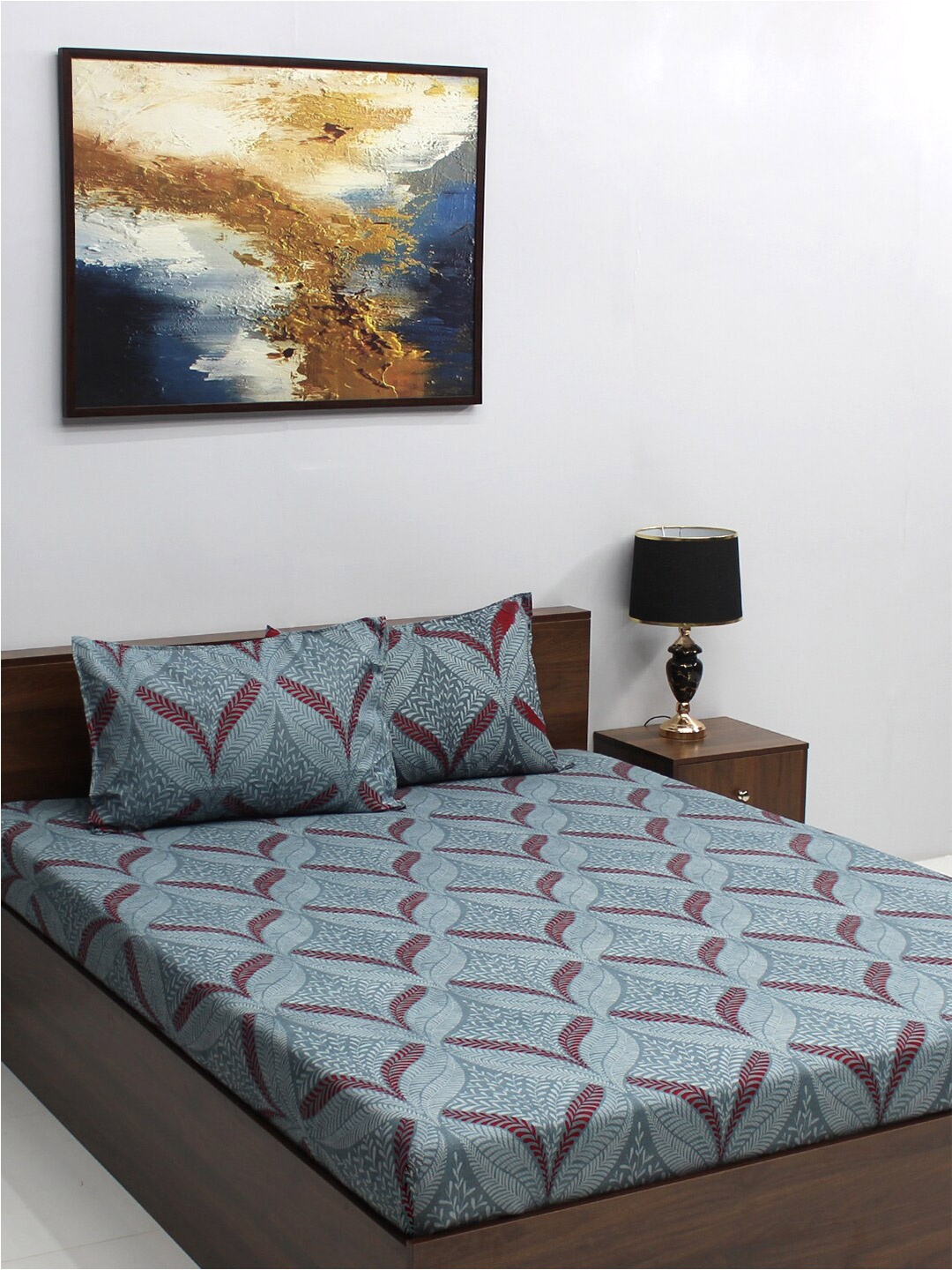 

Raymond Home Serene Blue Printed Microfiber 164 TC Queen Bedsheet & 2 Pillow Covers