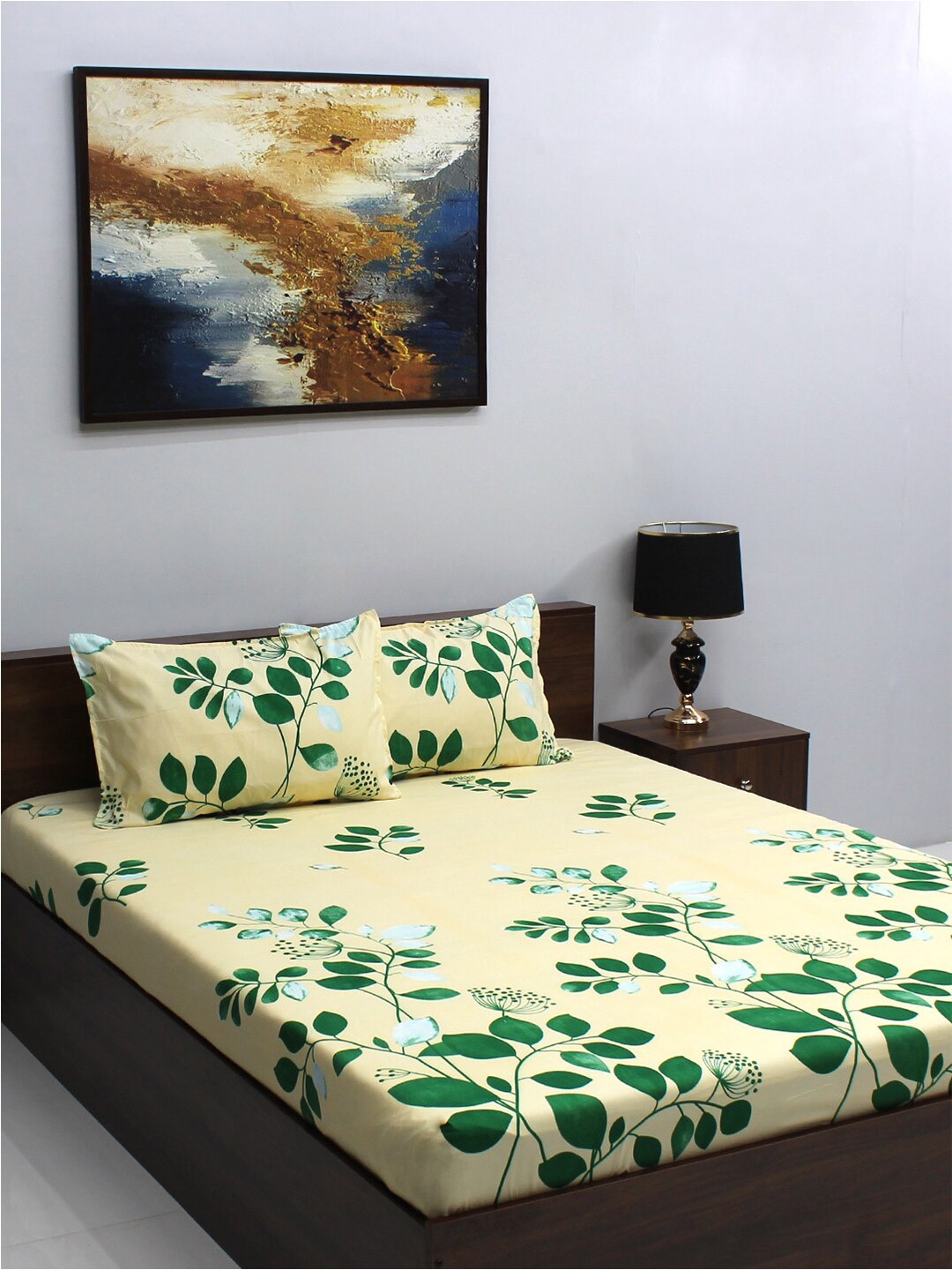

Raymond Home Serene Yellow Floral Microfiber 164 TC Queen Bedsheet & 2 Pillow Covers