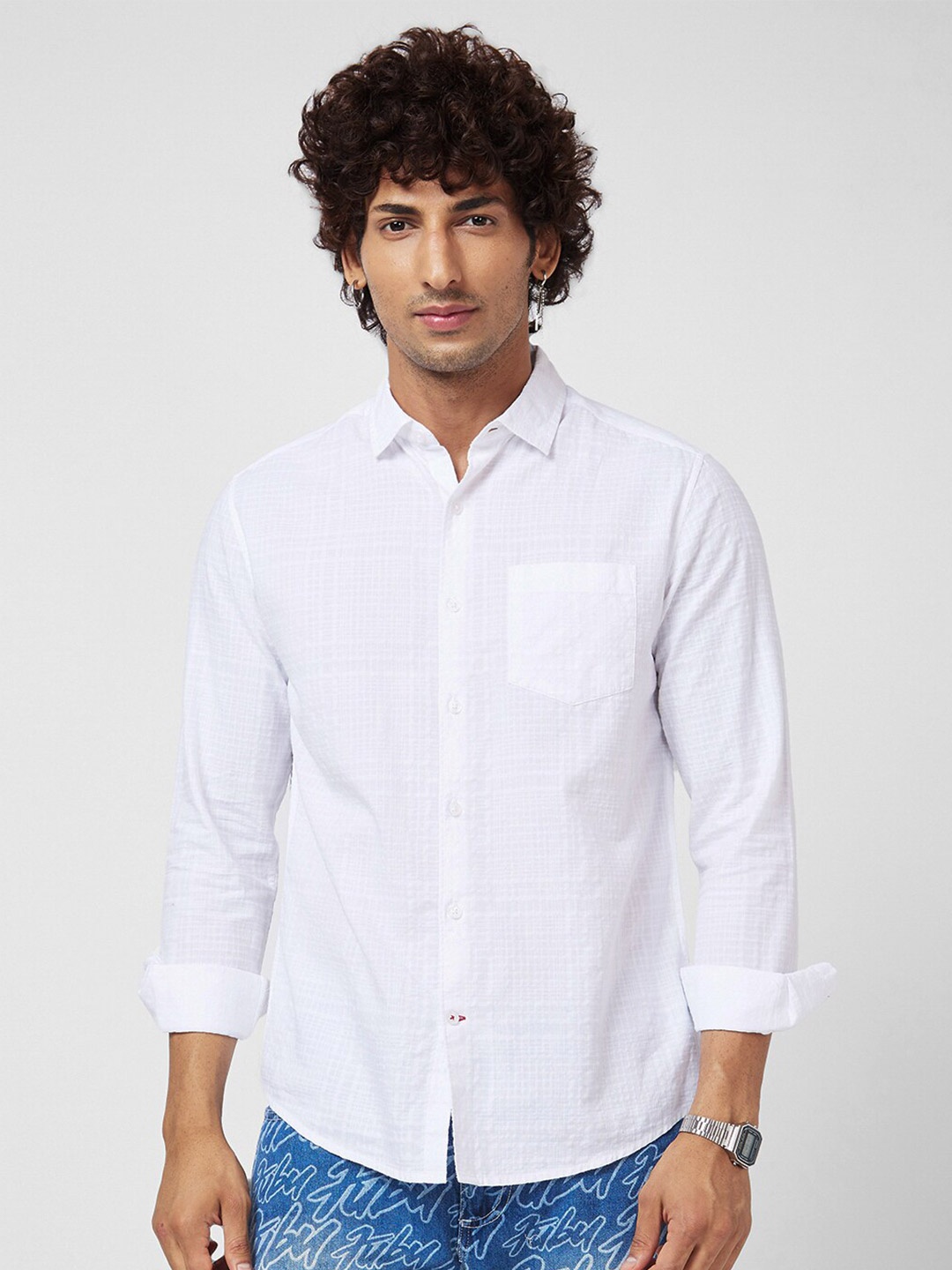 

VASTRADO Spread Collar Cotton Casual Shirt, White