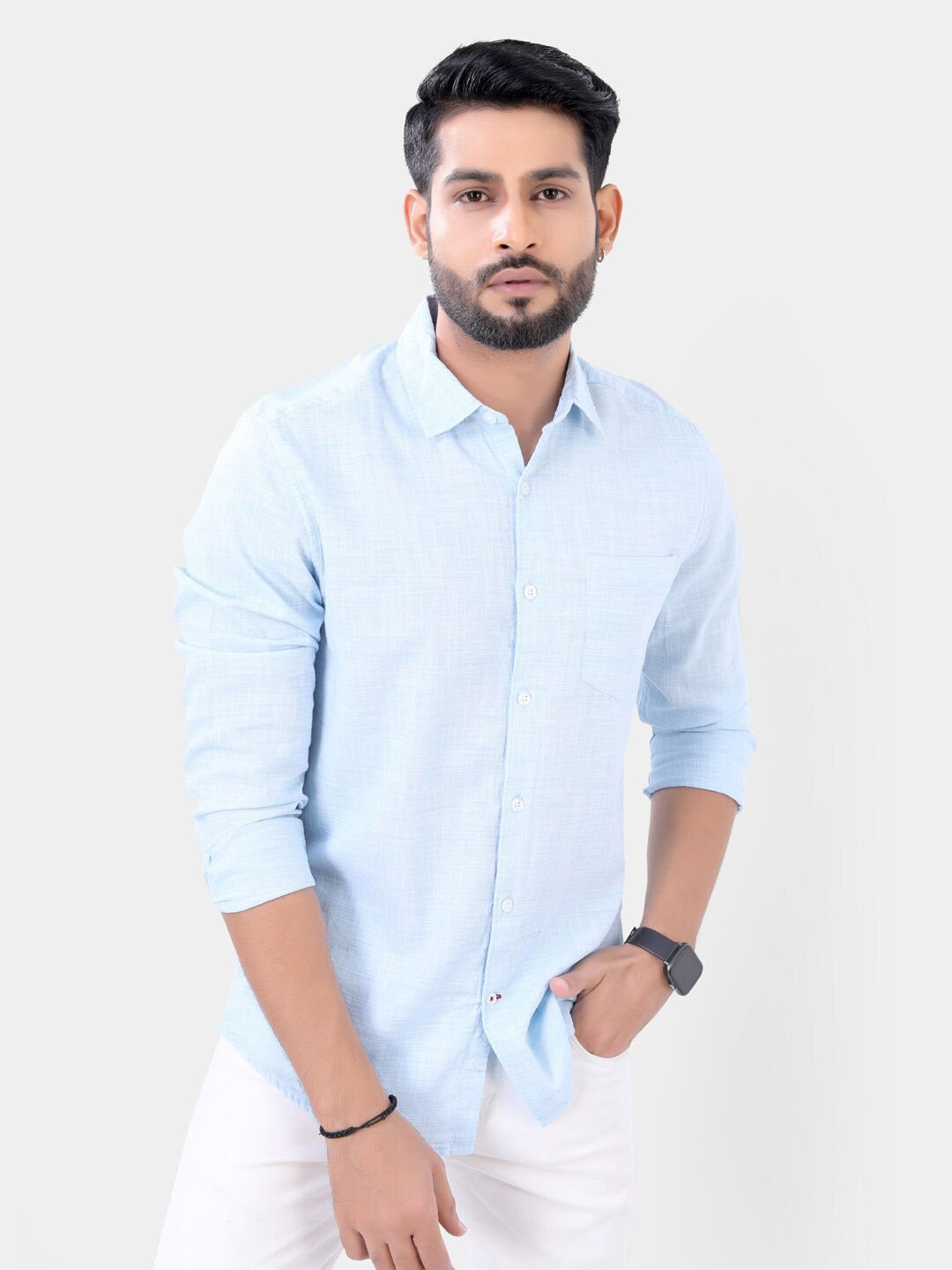 

VASTRADO Spread Collar Cotton Casual Shirt, Blue