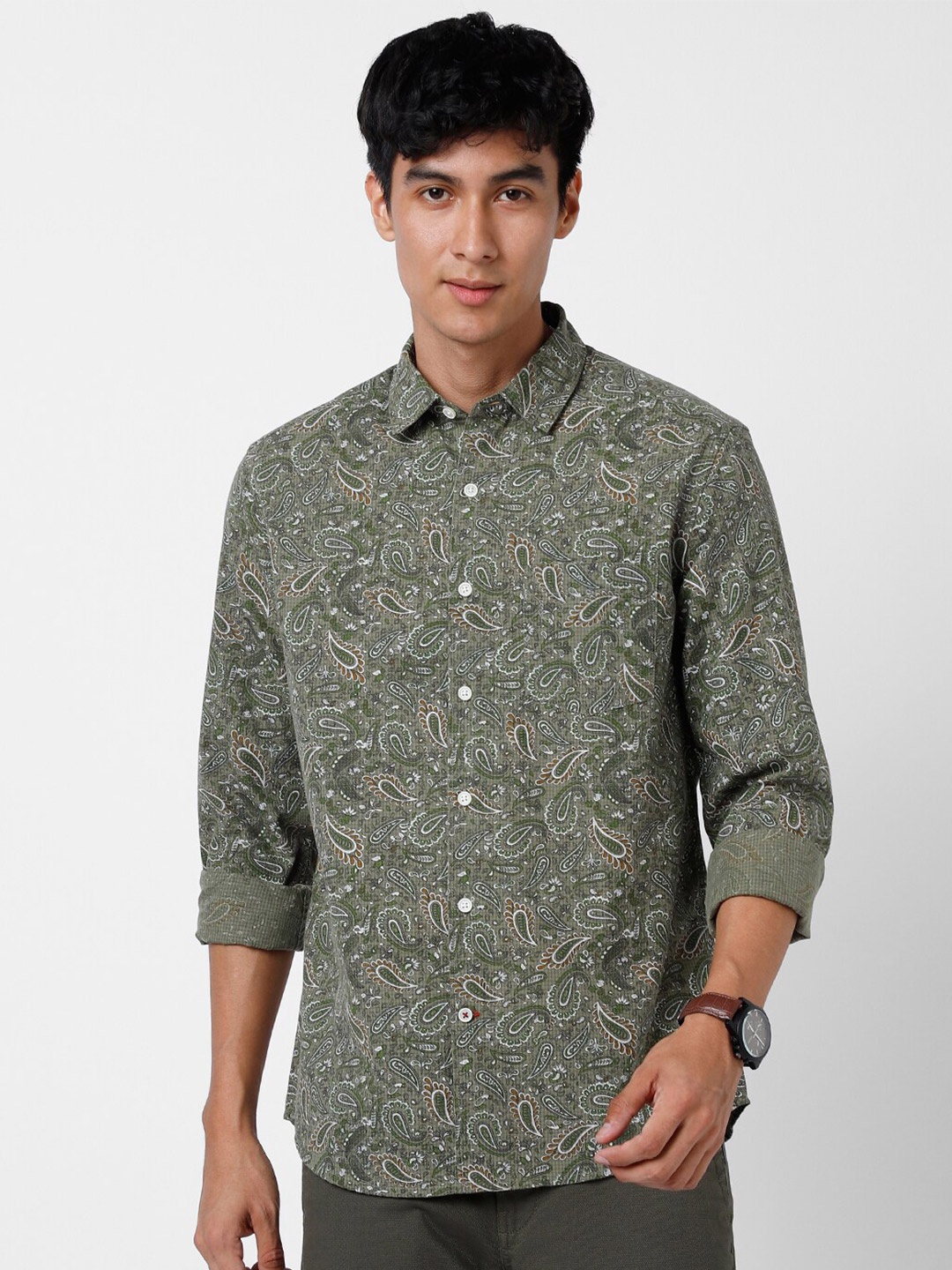 

VASTRADO Ethnic Motifs Printed Cotton Casual Shirt, Olive