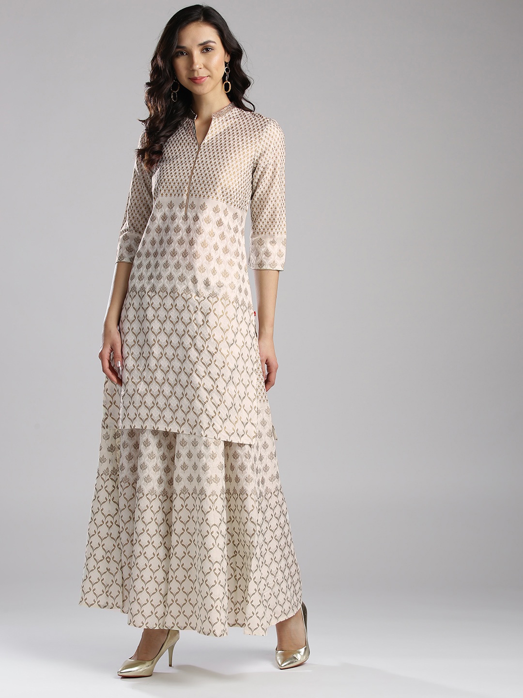 

W Women Off-White & Golden Printed Straight Kurta
