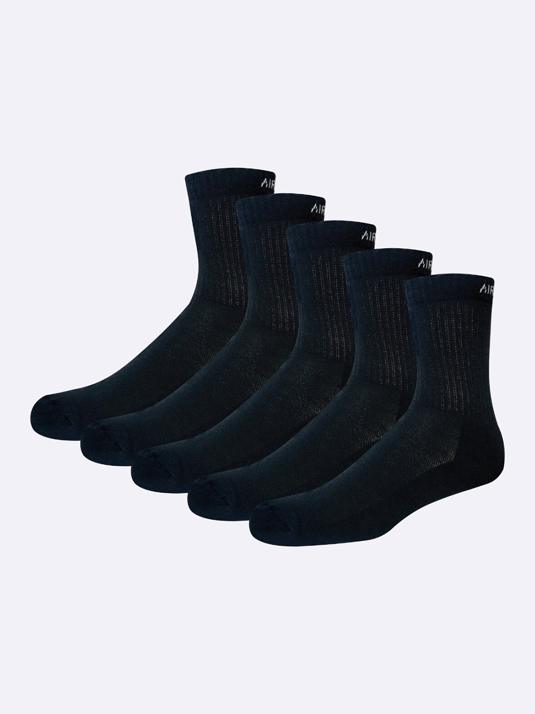 

AIR GARB Pack Of 5 Cushioned Breathable Calf-Length Socks, Black