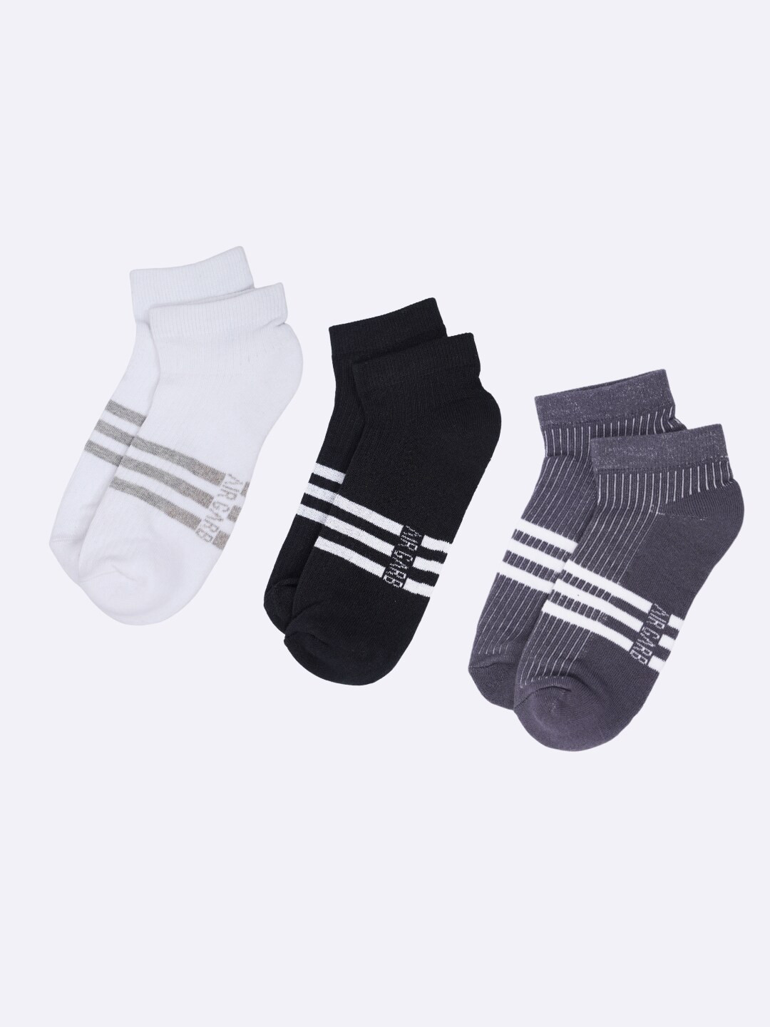 

AIR GARB Pack Of 3 Striped Cushioned Low Cut Ankle-Length Socks, White