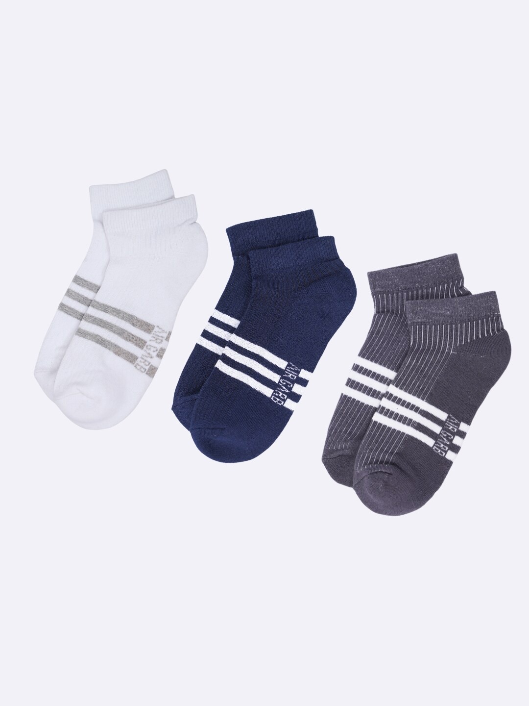 

AIR GARB Pack Of 3 Striped Cushioned Low Cut Ankle-Length Socks, Blue