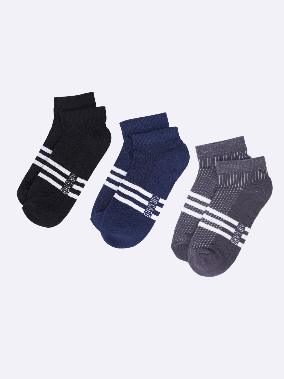 

AIR GARB Pack Of 3 Striped Breathable Ankle-Length Socks, Blue